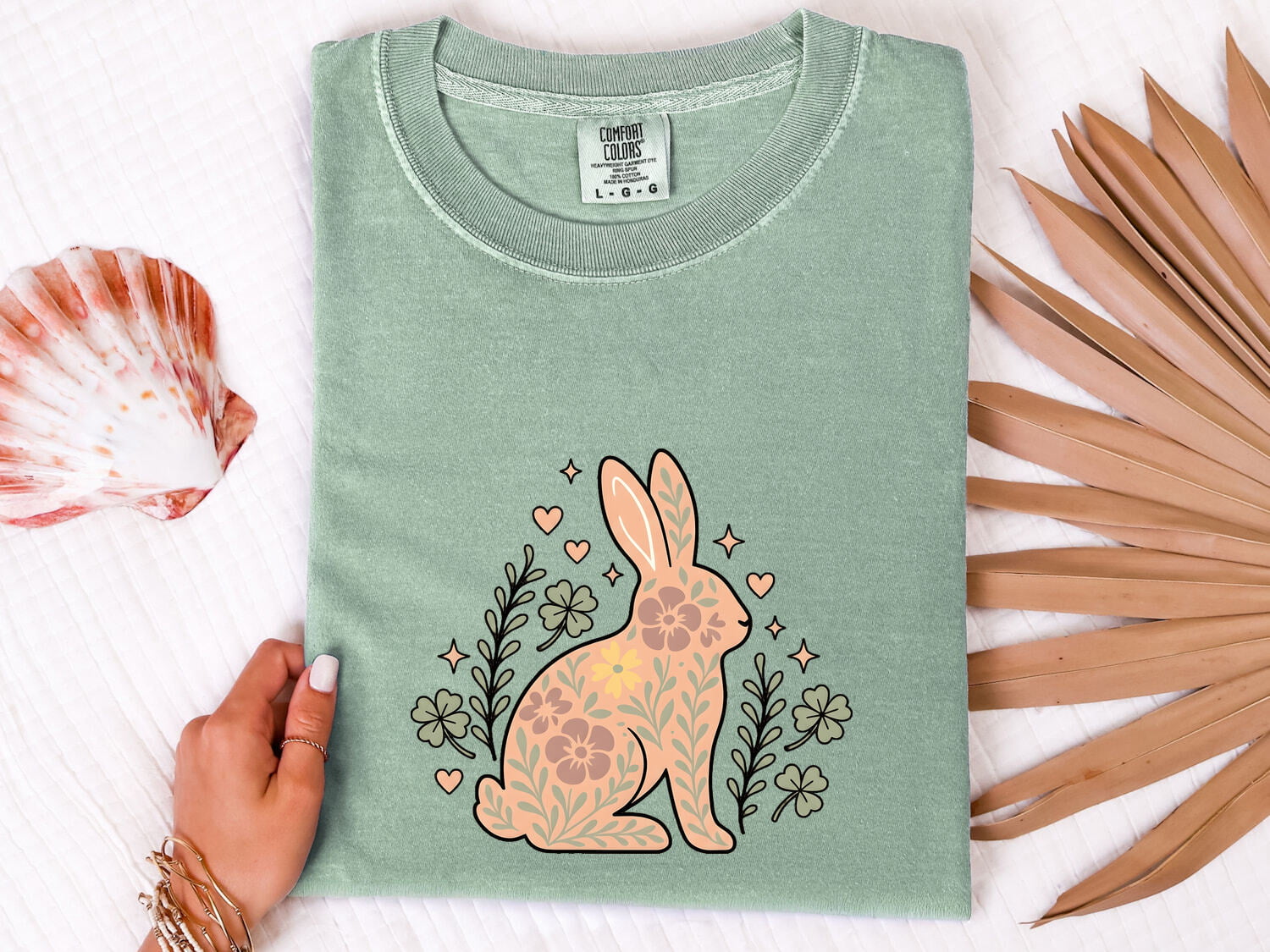 Flower Rabbit Shirt for Women – Boho Hippie Shamrock Bunny Graphic Tee