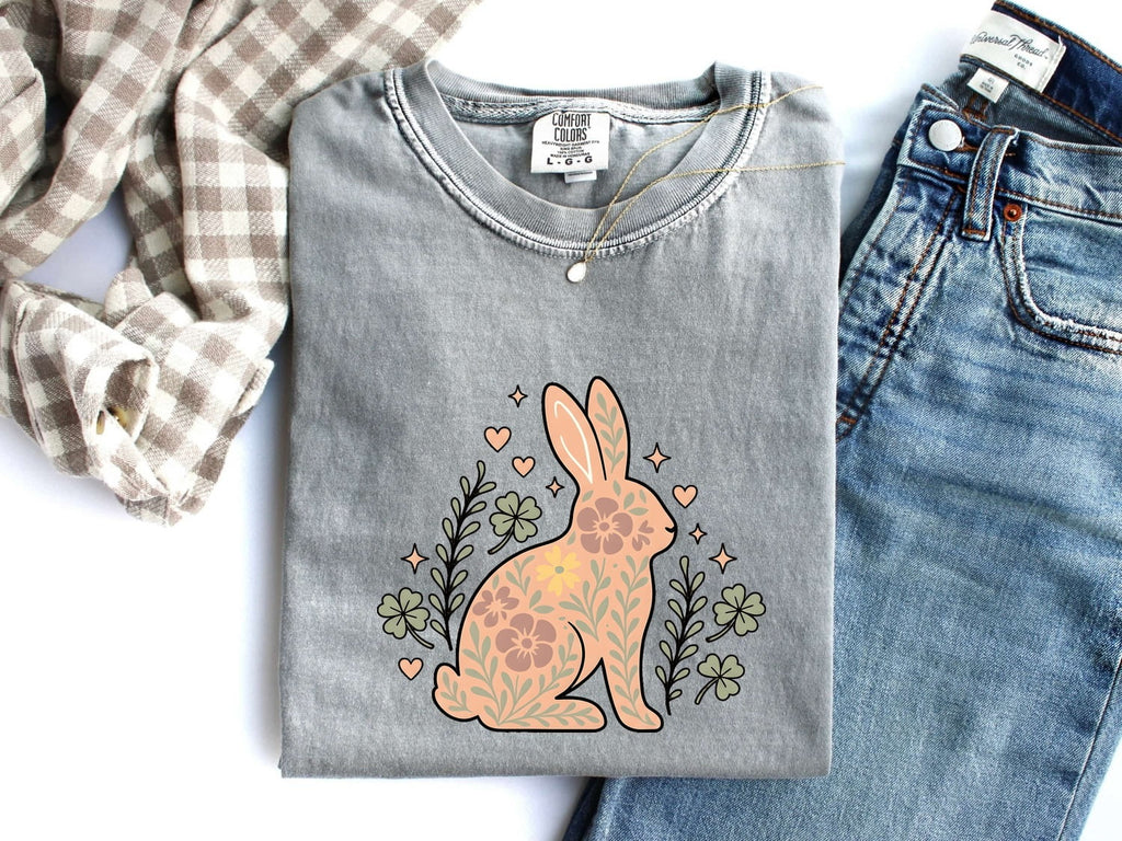 Flower Rabbit Shirt for Women – Boho Hippie Shamrock Bunny Graphic Tee