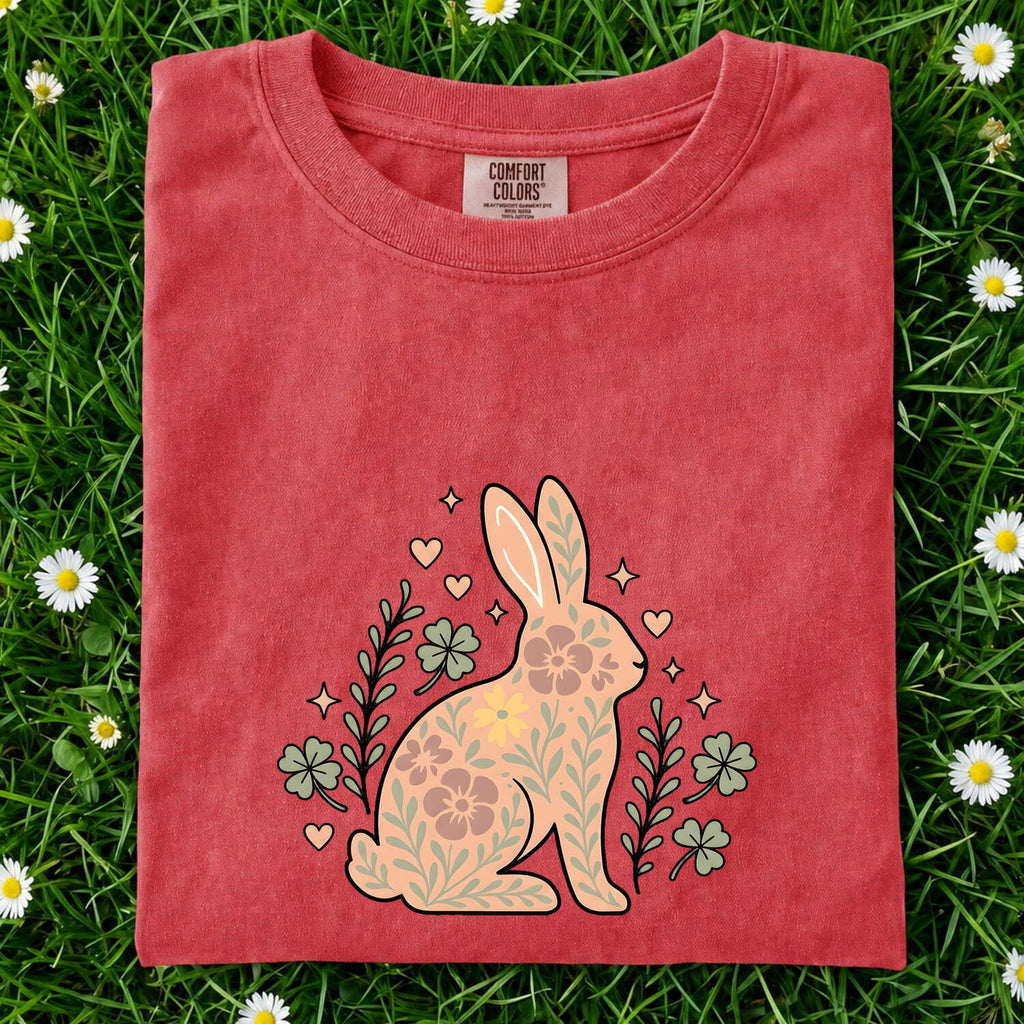 Flower Rabbit Shirt for Women – Boho Hippie Shamrock Bunny Graphic Tee