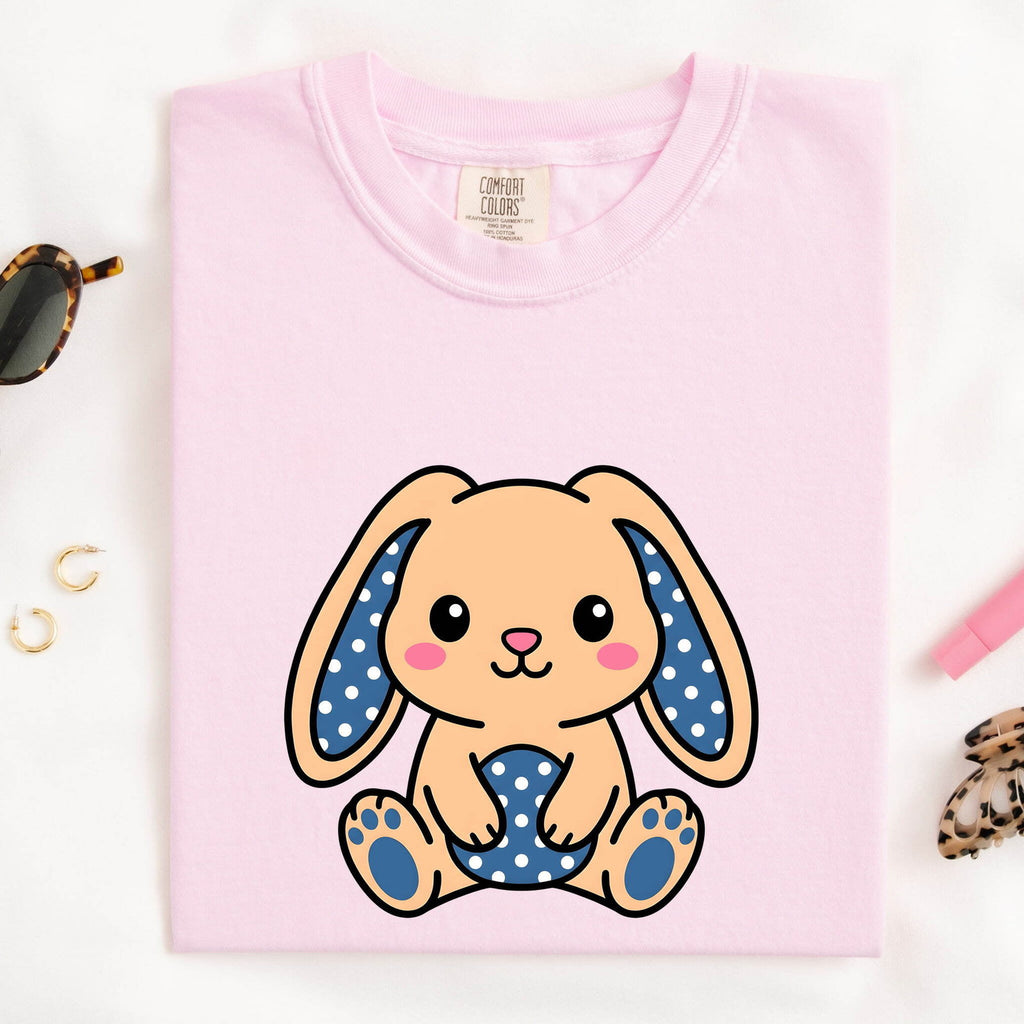 Easter Bunny Shirt for Women – Kawaii Cartoon Polka Dot Rabbit Graphic Tee