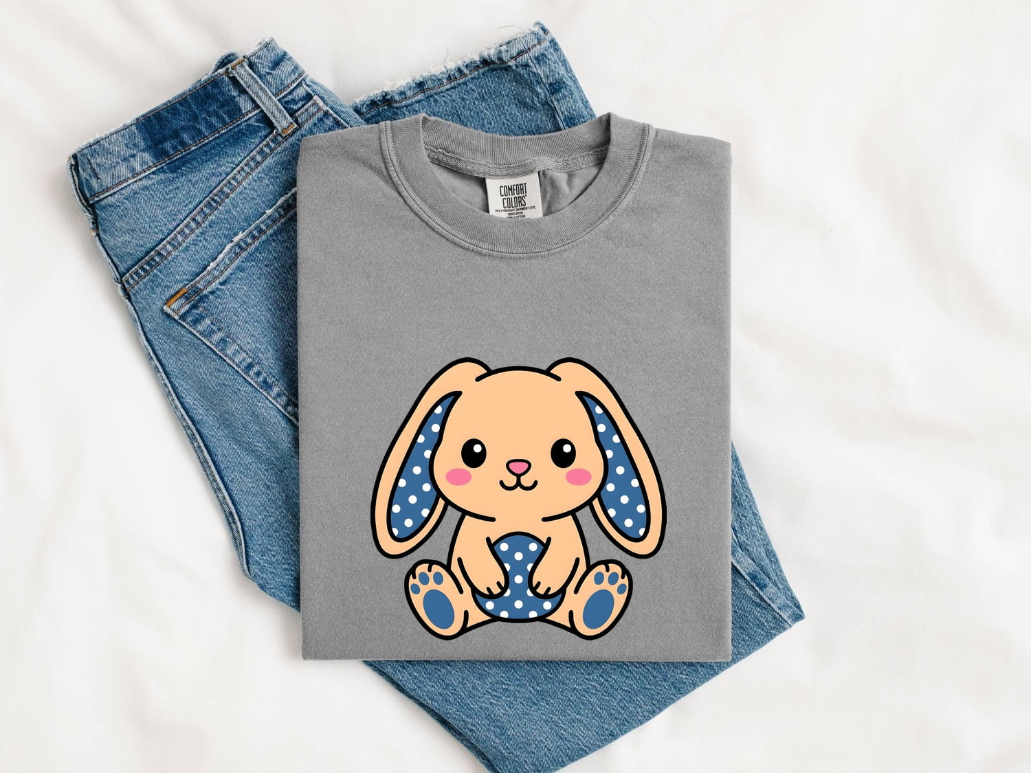 Easter Bunny Shirt for Women – Kawaii Cartoon Polka Dot Rabbit Graphic Tee