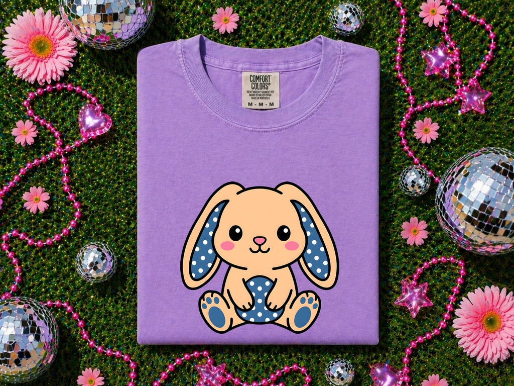 Easter Bunny Shirt for Women – Kawaii Cartoon Polka Dot Rabbit Graphic Tee
