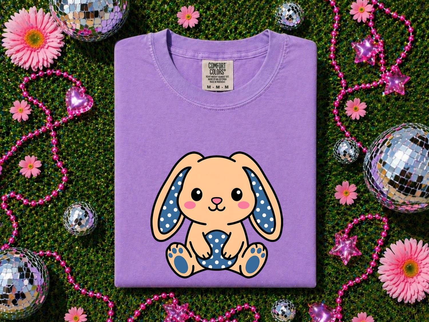 Easter Bunny Shirt for Women – Kawaii Cartoon Polka Dot Rabbit Graphic Tee