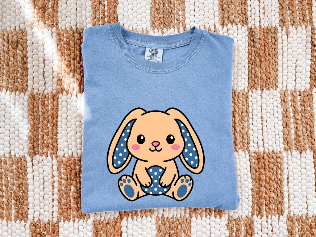 Easter Bunny Shirt for Women – Kawaii Cartoon Polka Dot Rabbit Graphic Tee