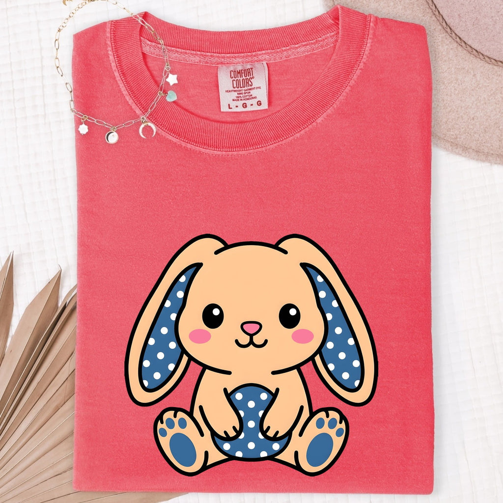 Easter Bunny Shirt for Women – Kawaii Cartoon Polka Dot Rabbit Graphic Tee