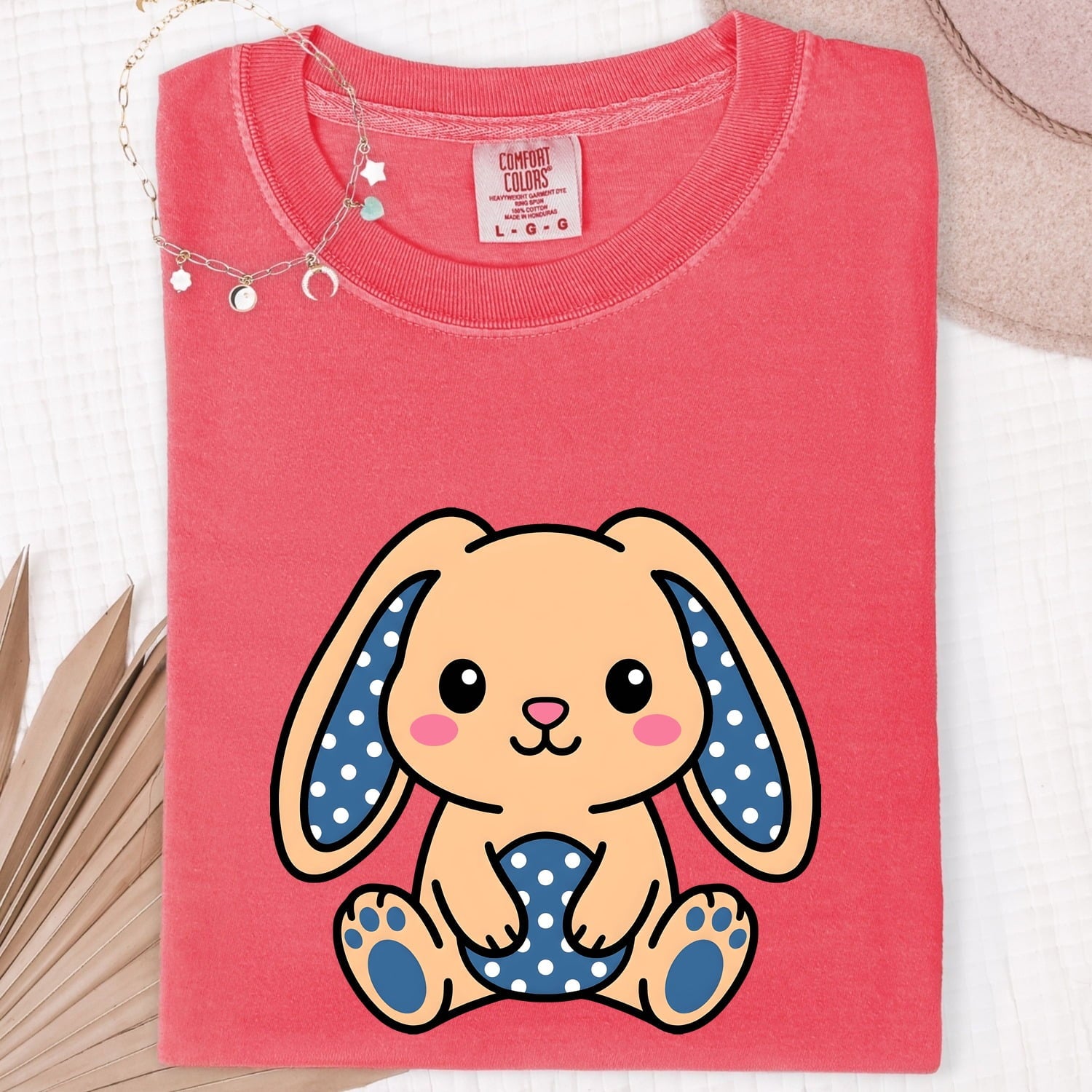Easter Bunny Shirt for Women – Kawaii Cartoon Polka Dot Rabbit Graphic Tee