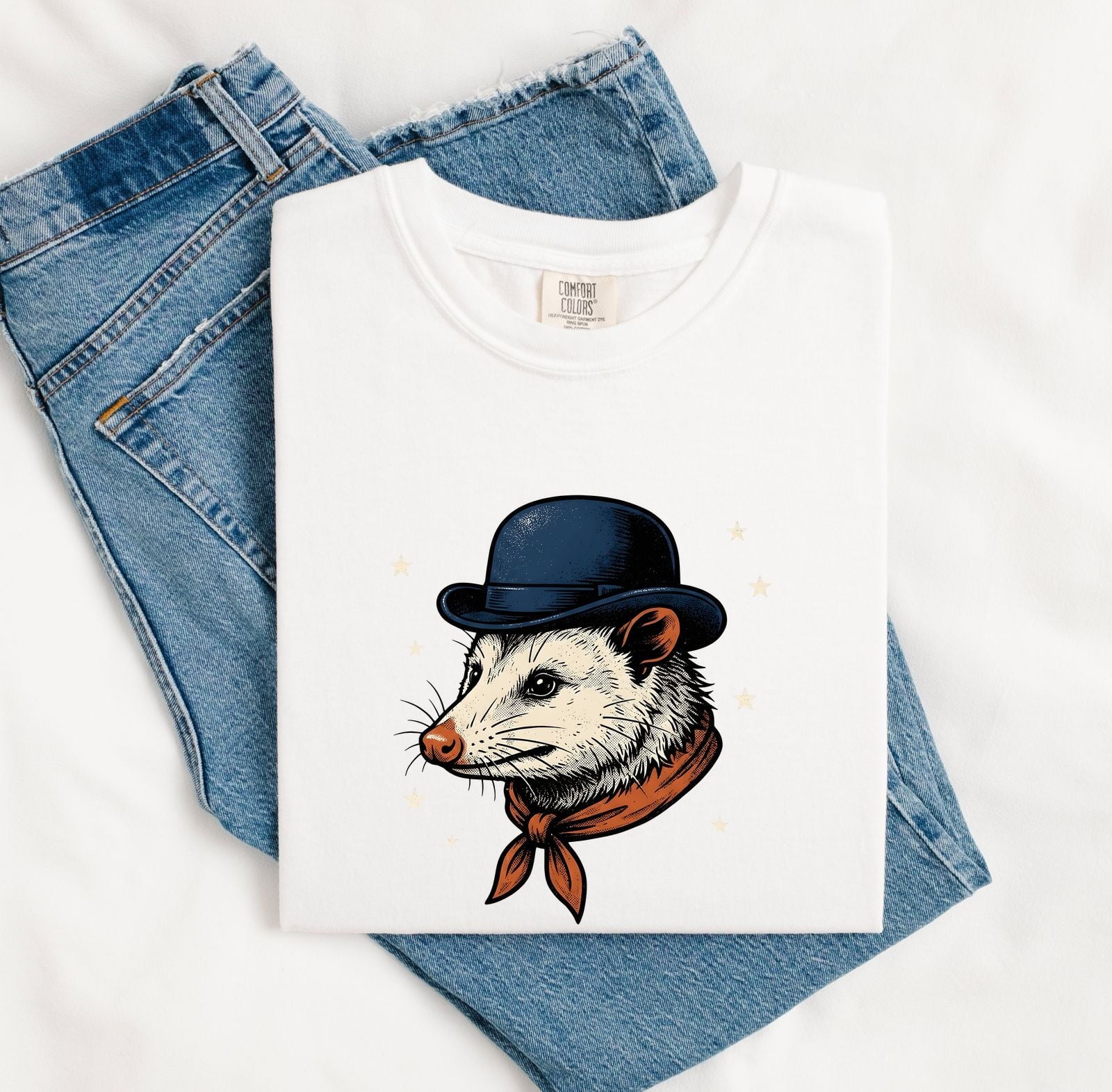 Opossum Shirt for Women – Vintage Cowboy Rodeo Line Art Possum Graphic Tee