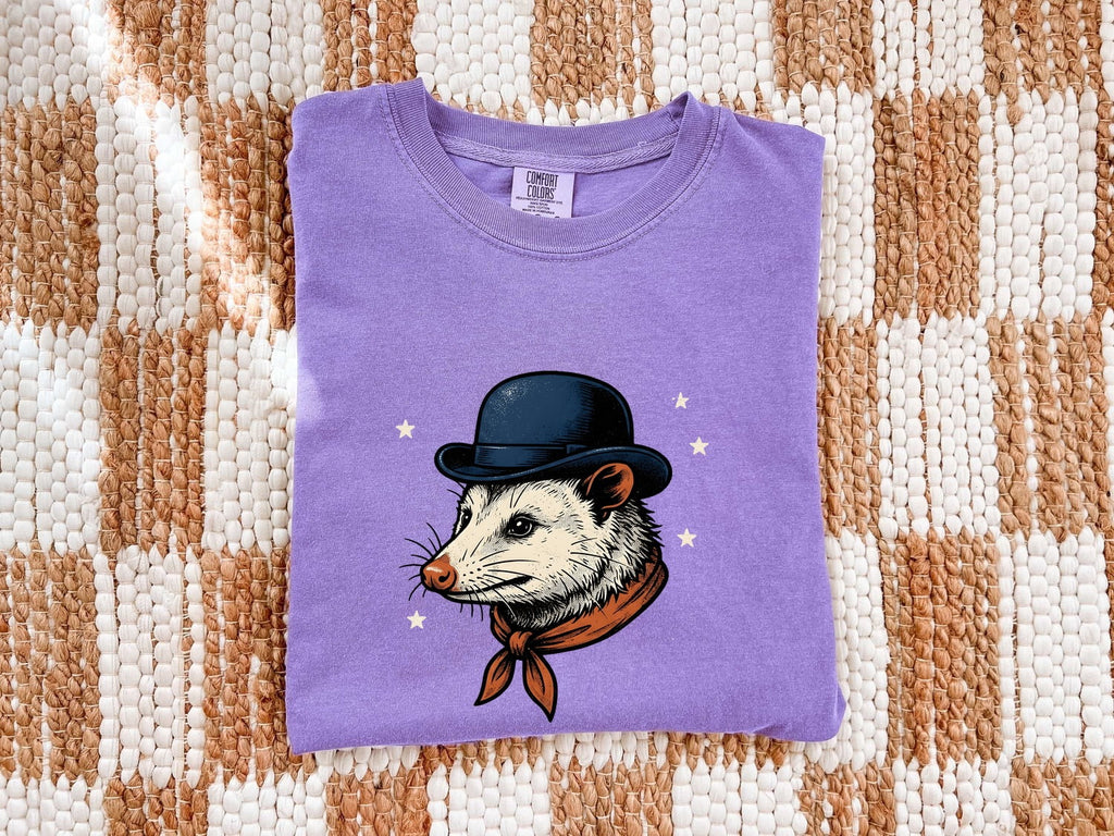 Opossum Shirt for Women – Vintage Cowboy Rodeo Line Art Possum Graphic Tee