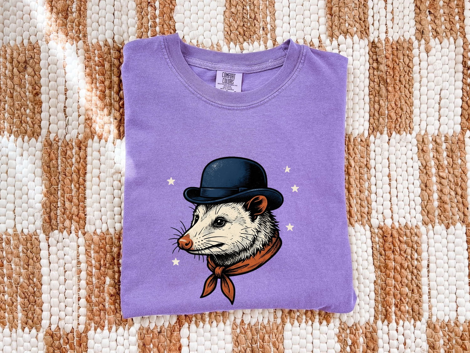 Opossum Shirt for Women – Vintage Cowboy Rodeo Line Art Possum Graphic Tee