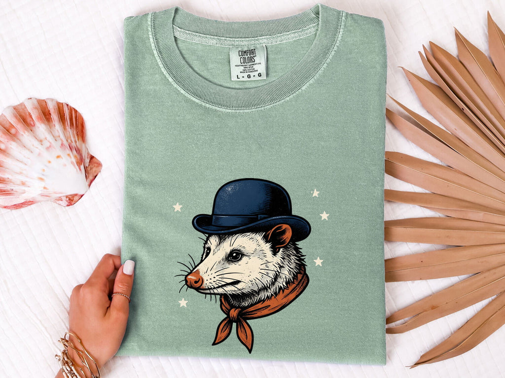Opossum Shirt for Women – Vintage Cowboy Rodeo Line Art Possum Graphic Tee
