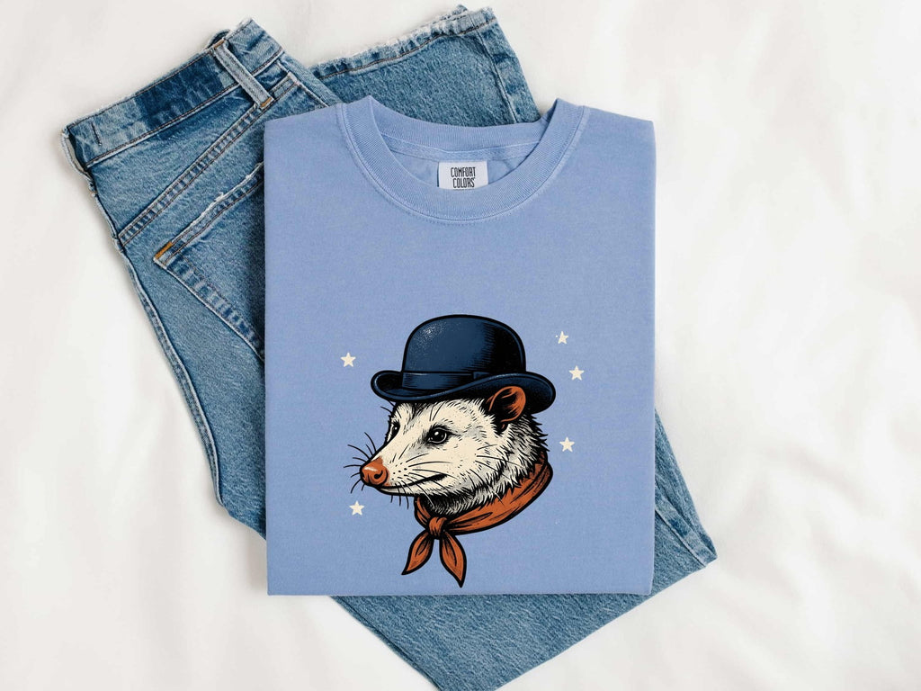 Opossum Shirt for Women – Vintage Cowboy Rodeo Line Art Possum Graphic Tee