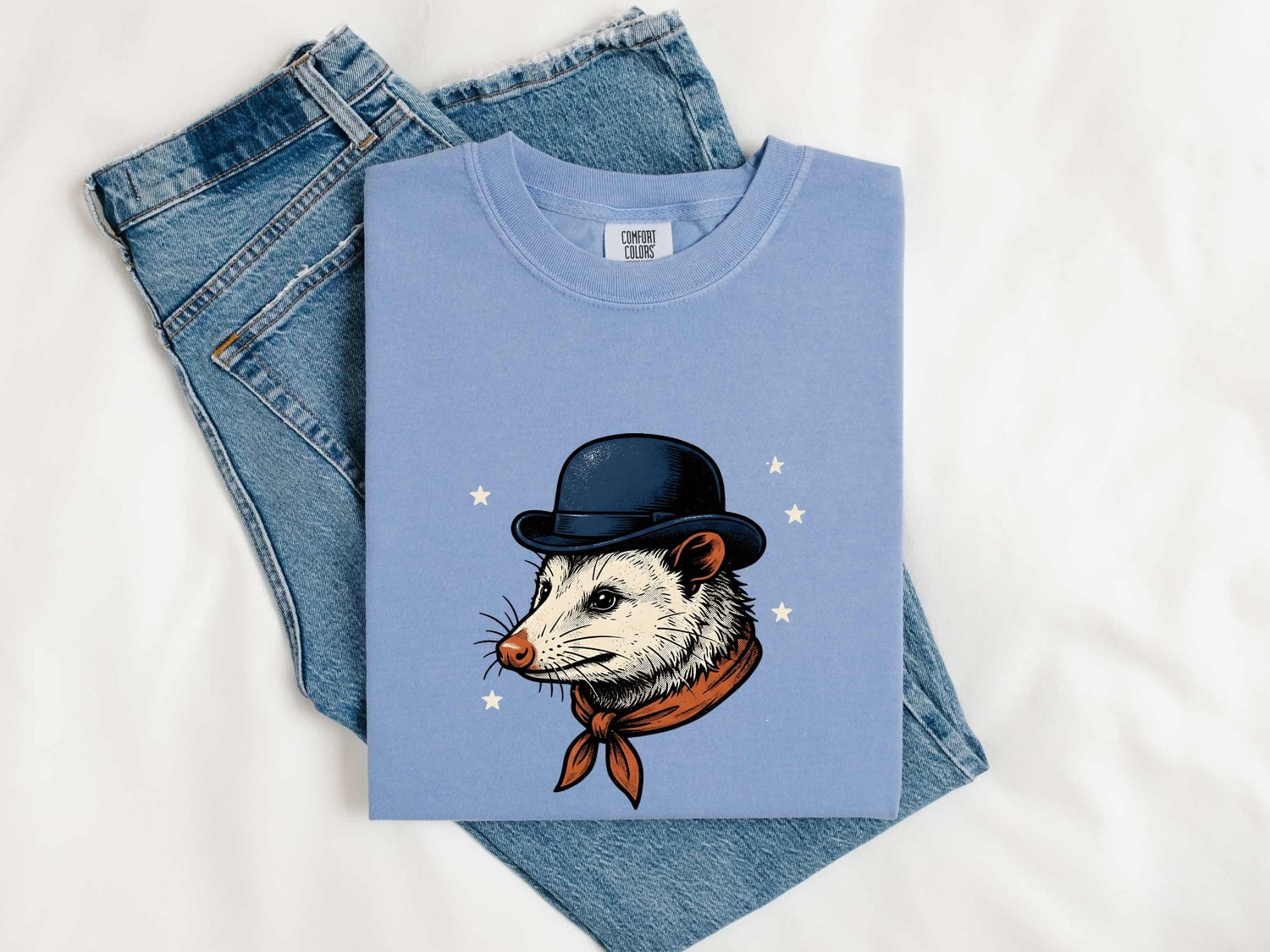 Opossum Shirt for Women – Vintage Cowboy Rodeo Line Art Possum Graphic Tee