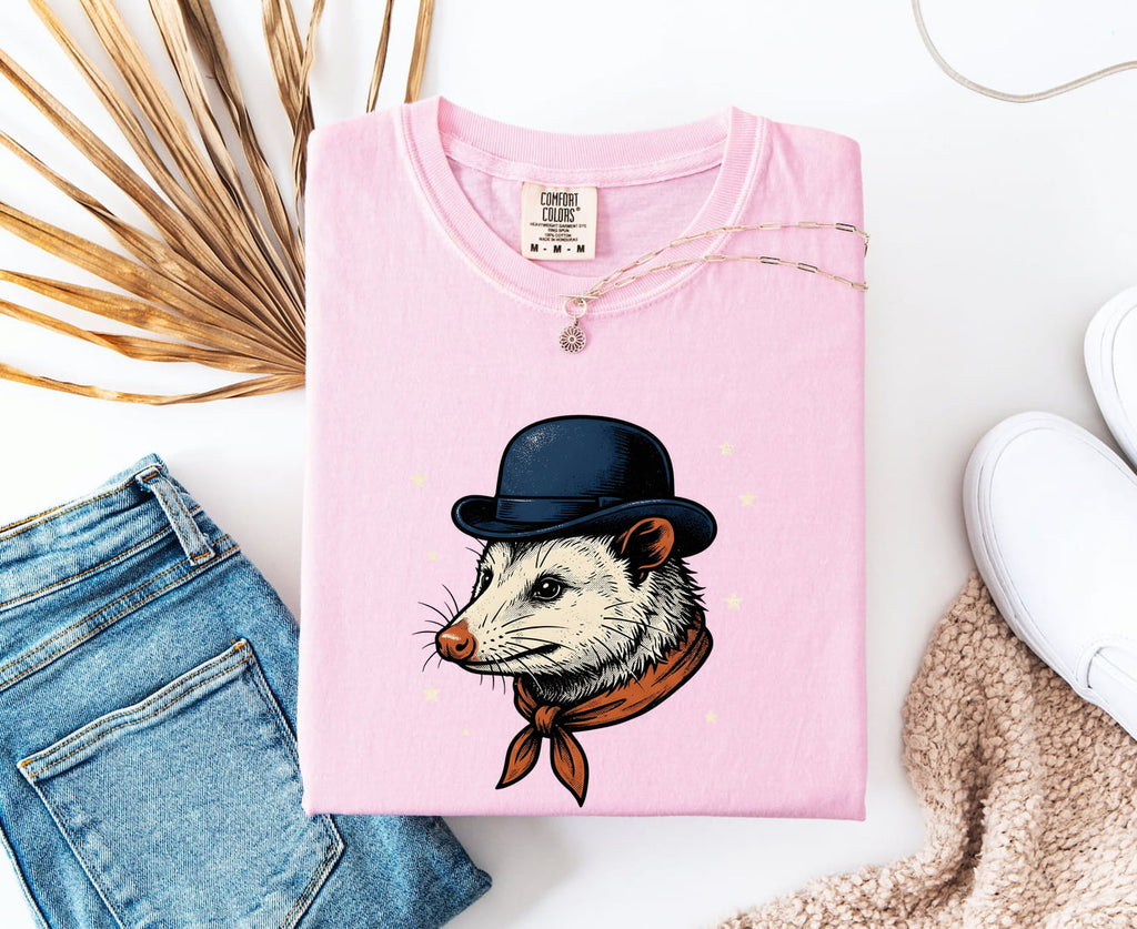 Opossum Shirt for Women – Vintage Cowboy Rodeo Line Art Possum Graphic Tee