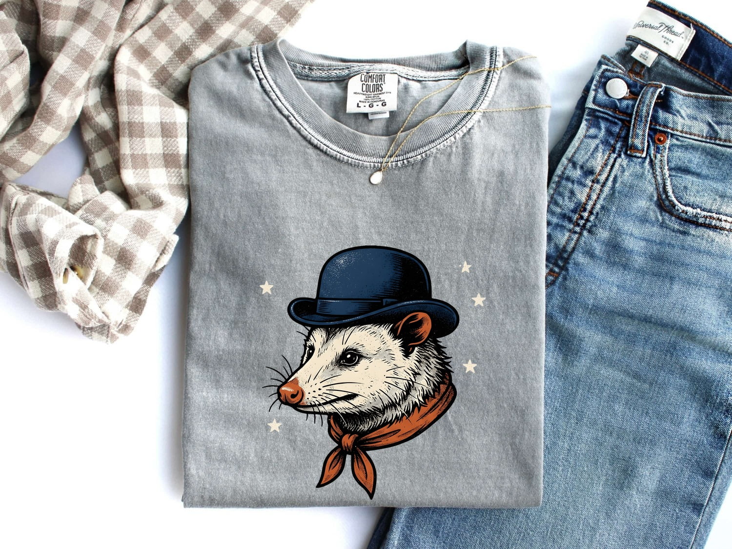 Opossum Shirt for Women – Vintage Cowboy Rodeo Line Art Possum Graphic Tee