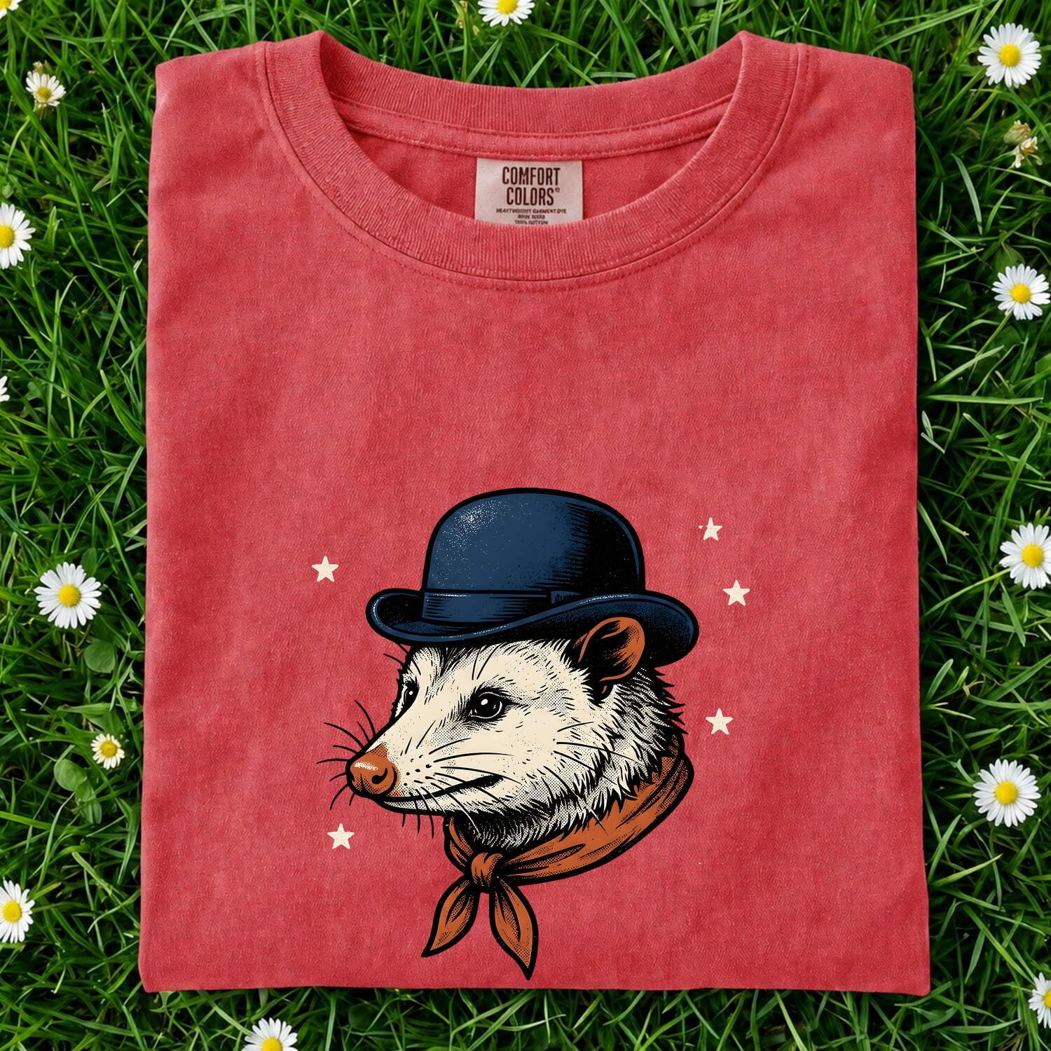 Opossum Shirt for Women – Vintage Cowboy Rodeo Line Art Possum Graphic Tee