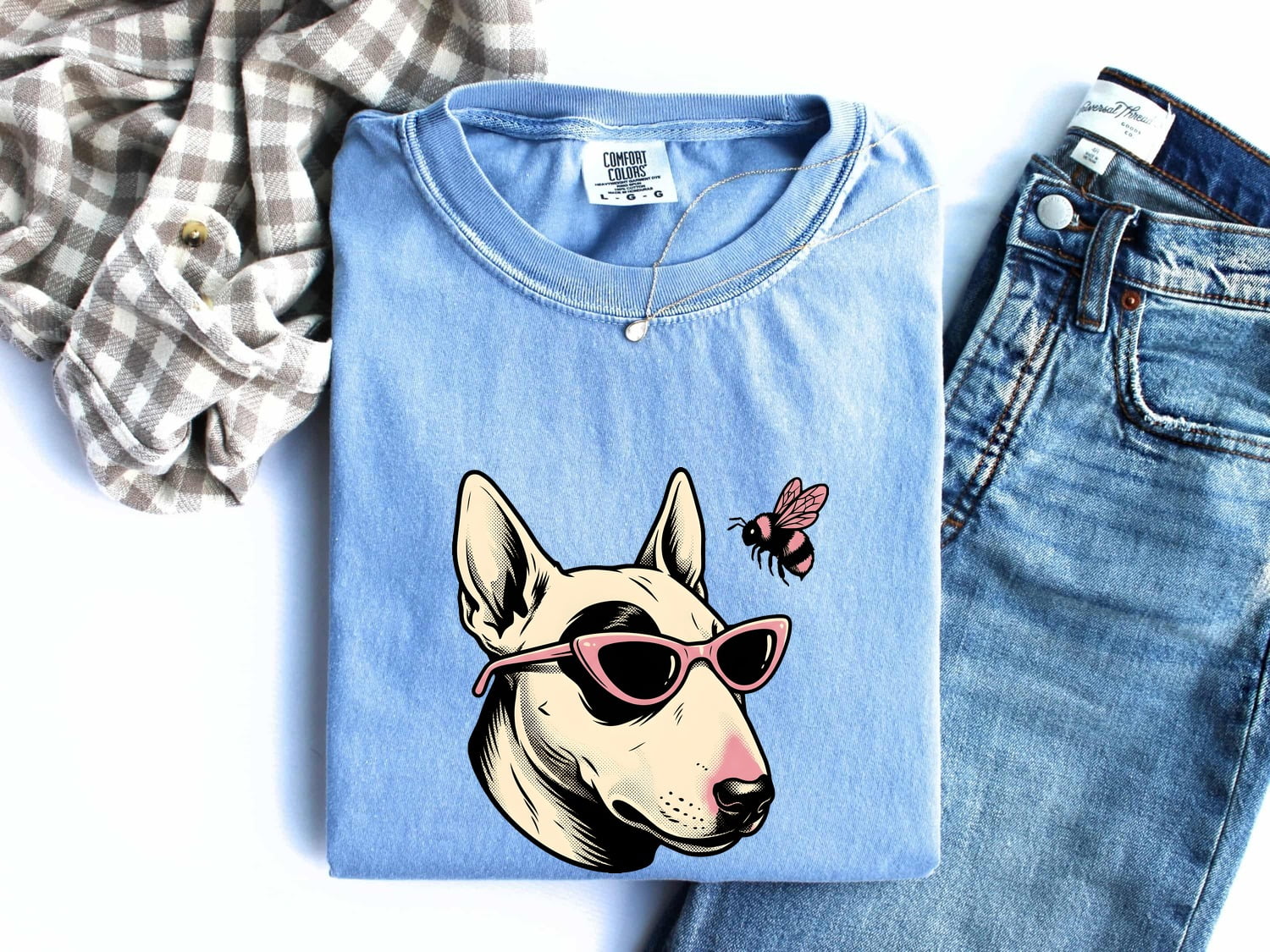 Bull Terrier Shirt for Women – Hand Drawn Eyewear Dog Illustration Graphic Tee