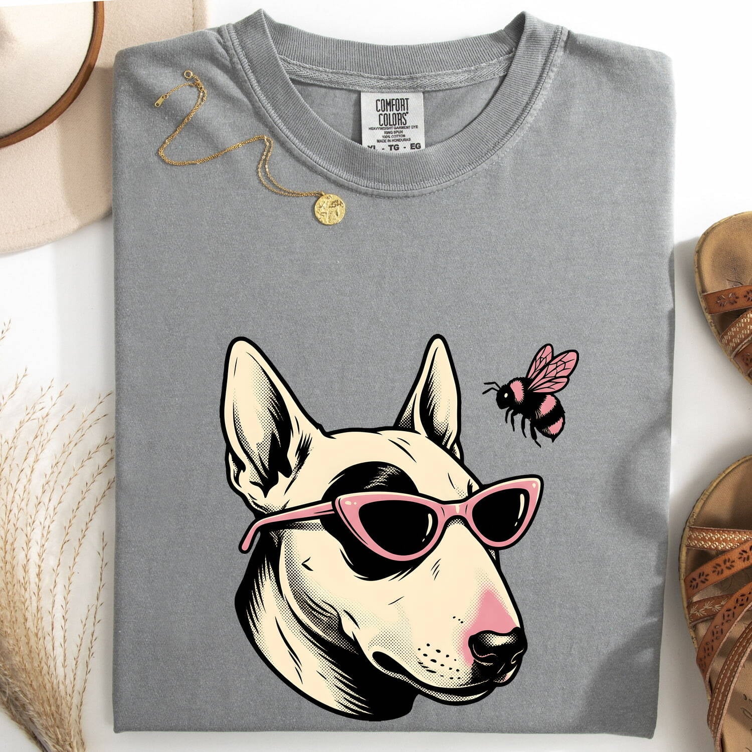 Bull Terrier Shirt for Women – Hand Drawn Eyewear Dog Illustration Graphic Tee