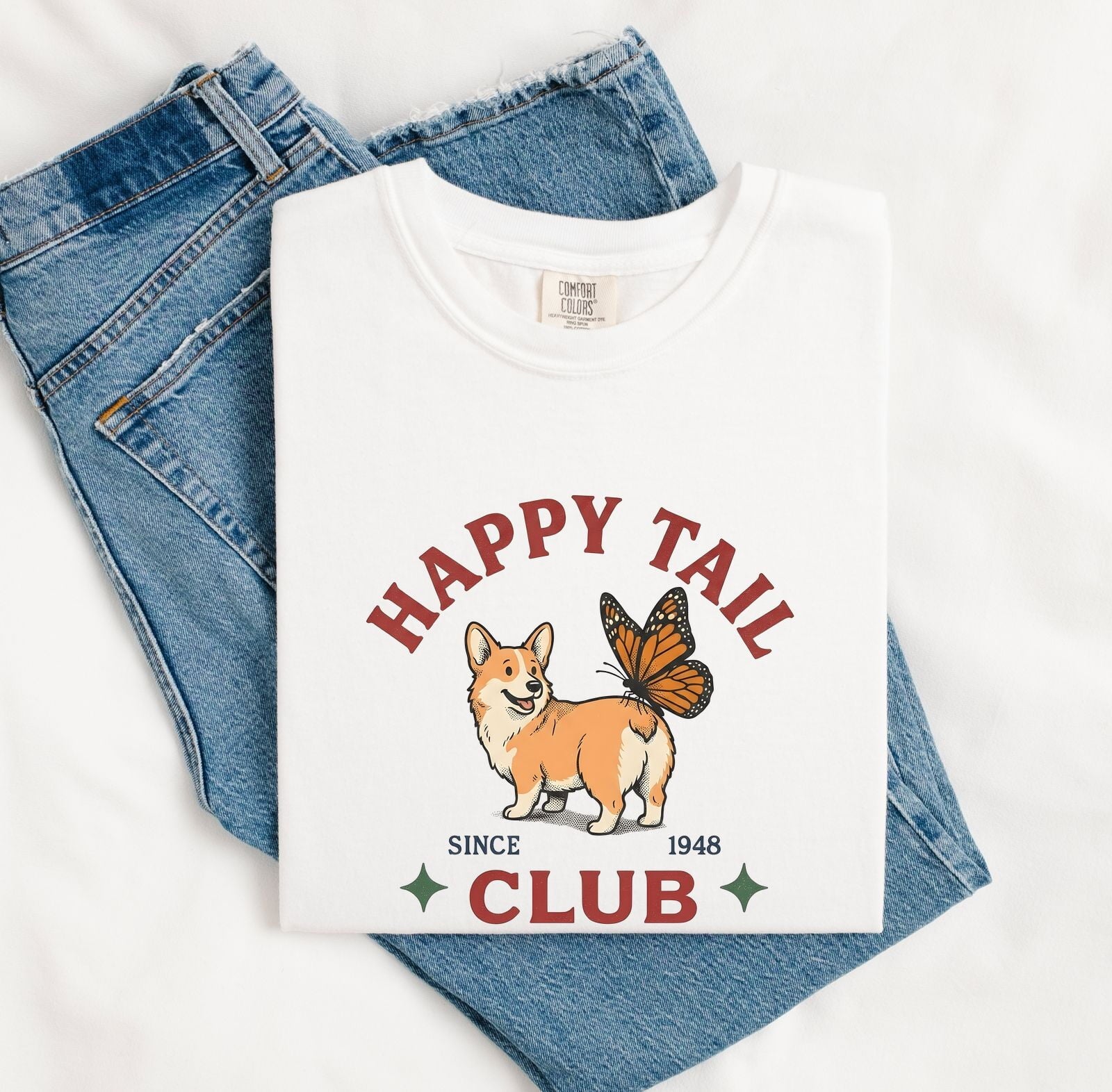 Corgi Shirt for Women – Old School Pencil Drawn Butterfly Canine Graphic Tee