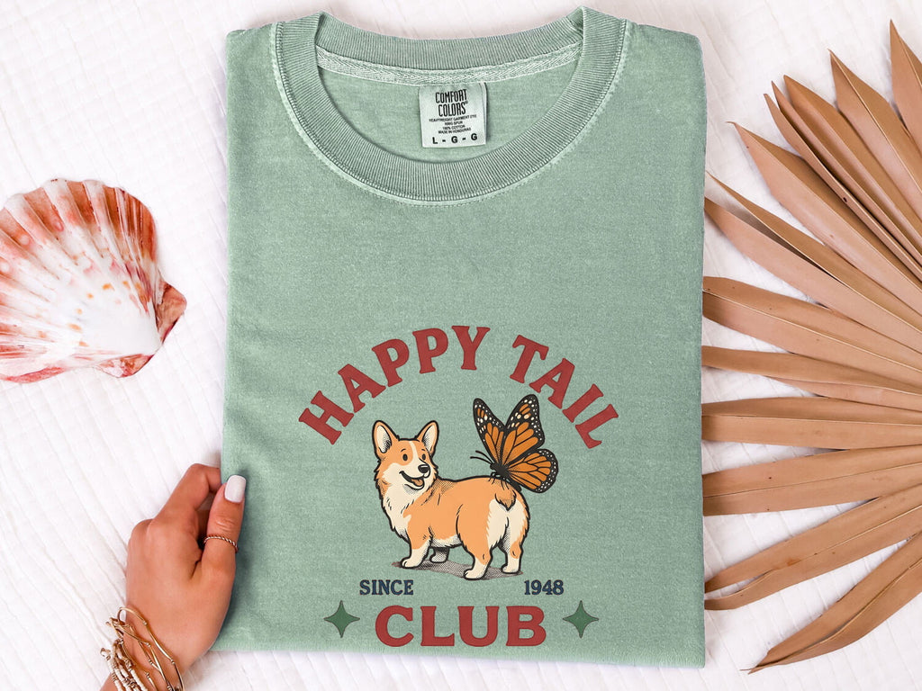 Corgi Shirt for Women – Old School Pencil Drawn Butterfly Canine Graphic Tee