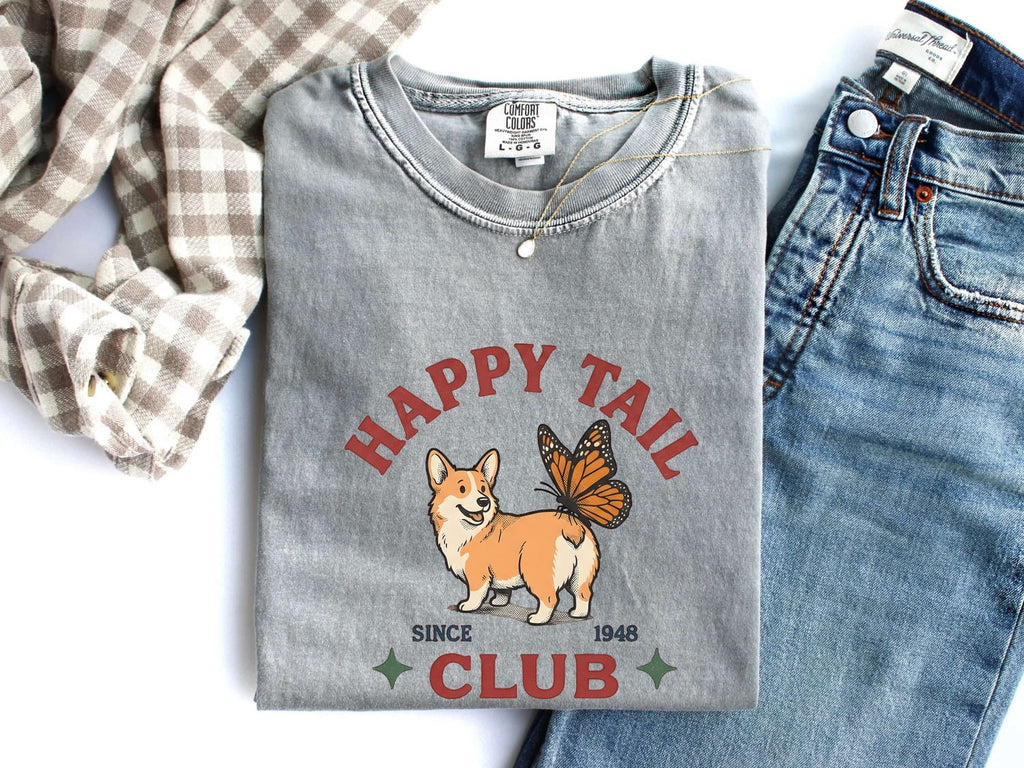 Corgi Shirt for Women – Old School Pencil Drawn Butterfly Canine Graphic Tee