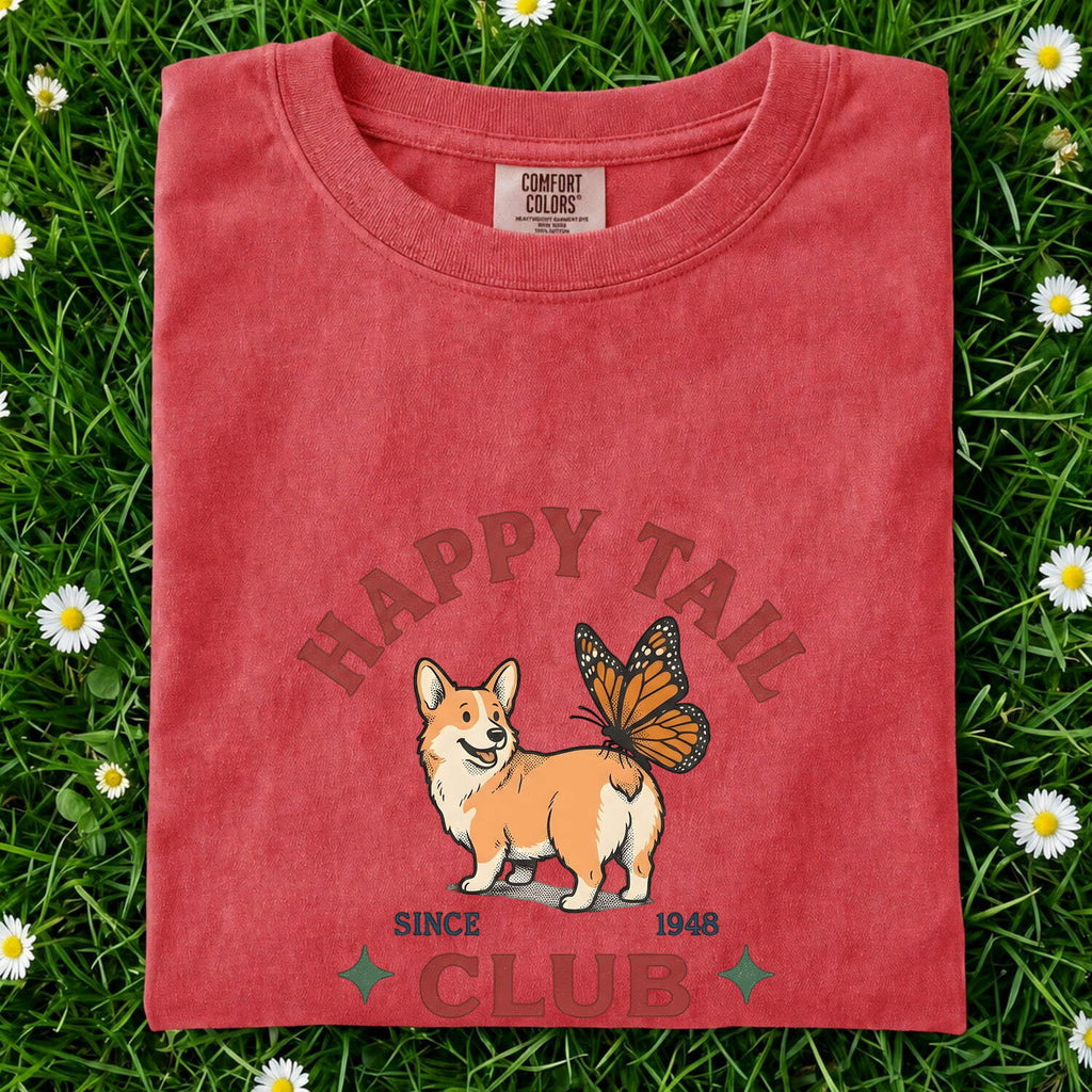 Corgi Shirt for Women – Old School Pencil Drawn Butterfly Canine Graphic Tee