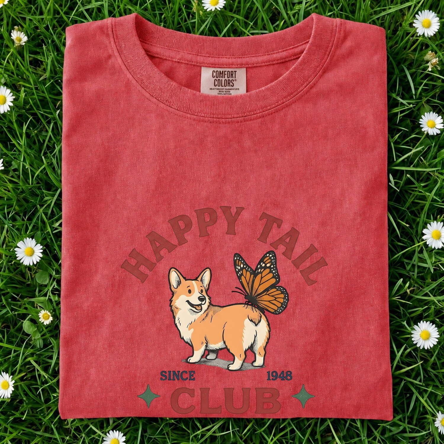 Corgi Shirt for Women – Old School Pencil Drawn Butterfly Canine Graphic Tee