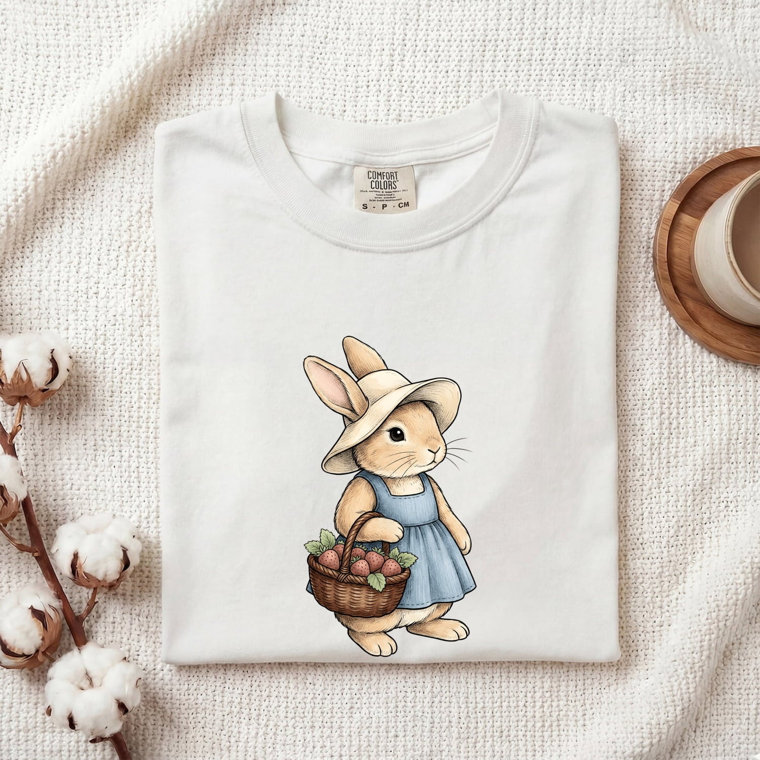 Bunny Shirt for Women – Vintage Fairy Tale Rabbit & Fruit Basket Graphic Tee