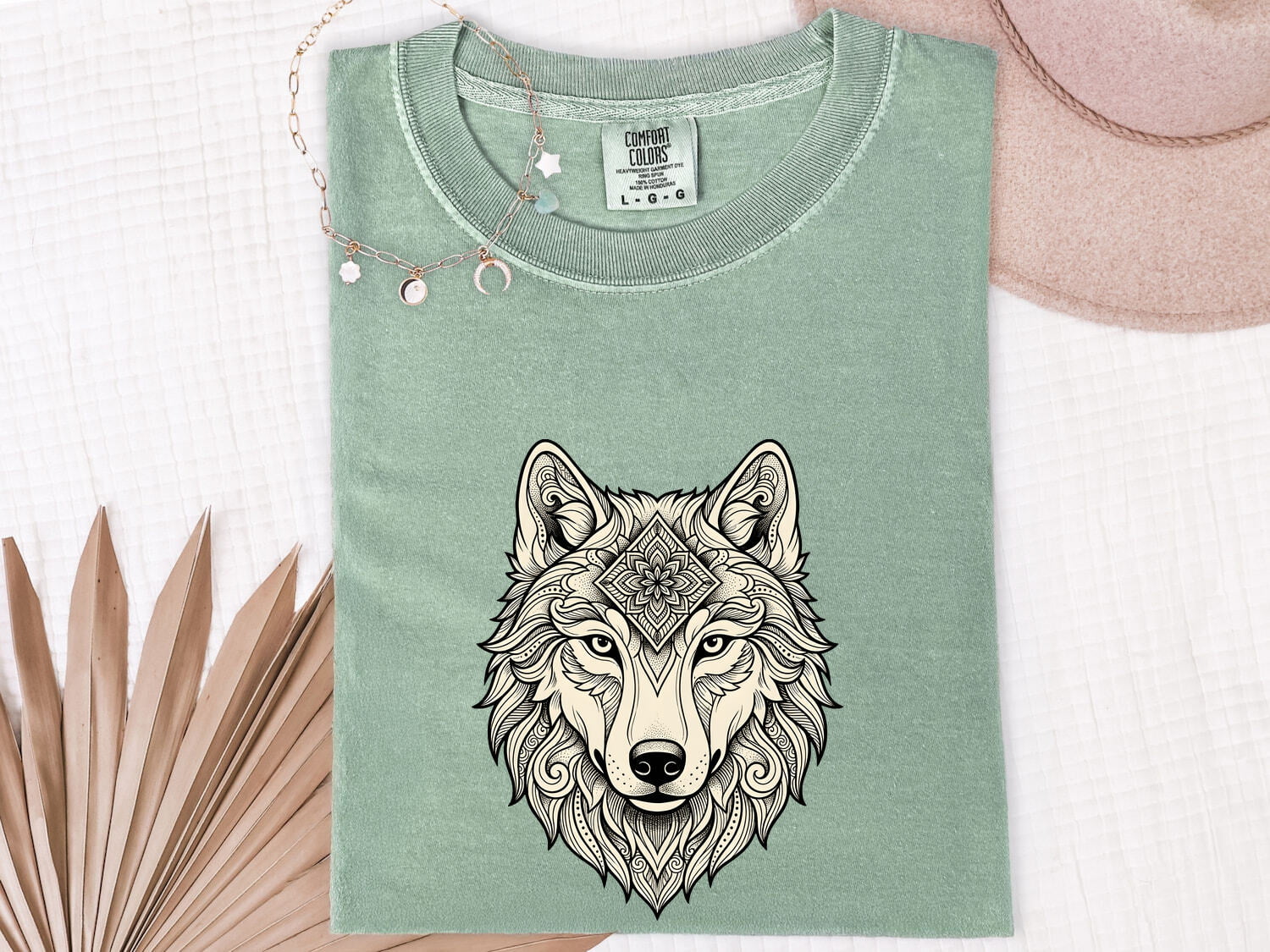 Wolf Face Shirt for Women – Tribal Floral Meditation Canine Graphic Tee