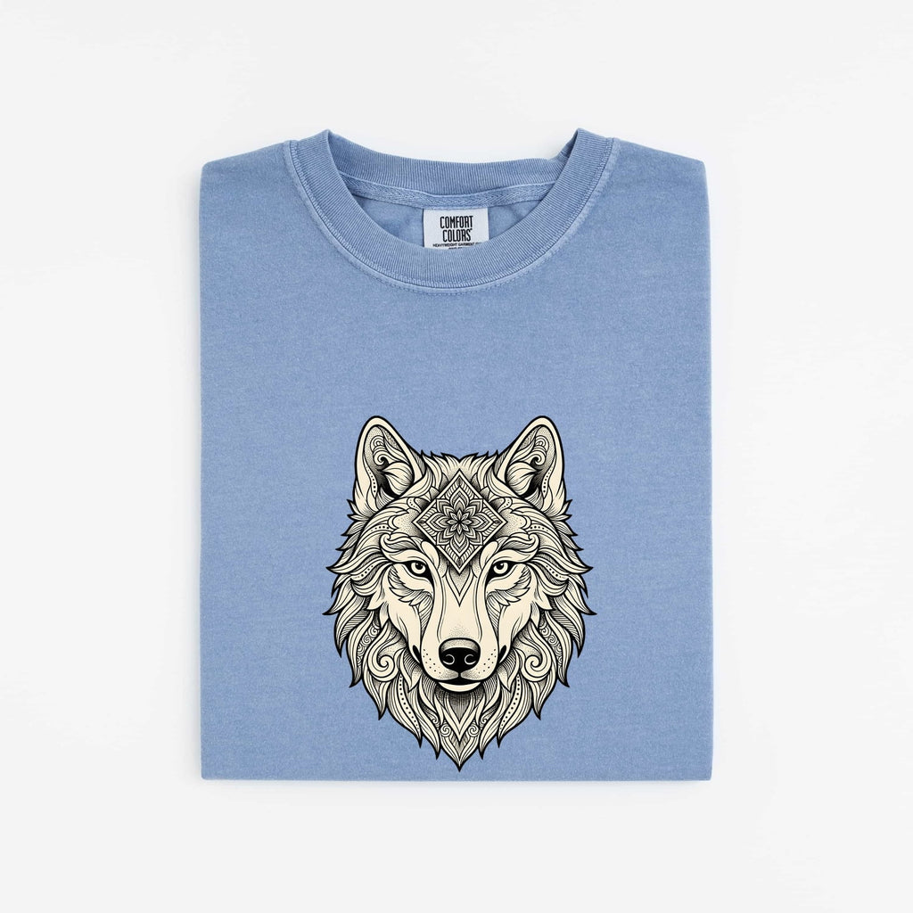Wolf Face Shirt for Women – Tribal Floral Meditation Canine Graphic Tee