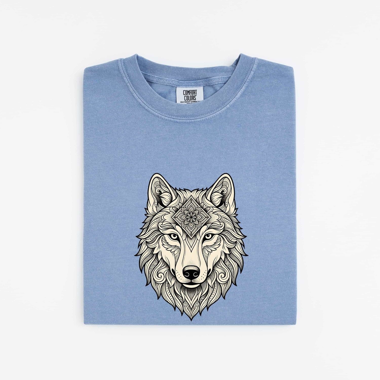 Wolf Face Shirt for Women – Tribal Floral Meditation Canine Graphic Tee