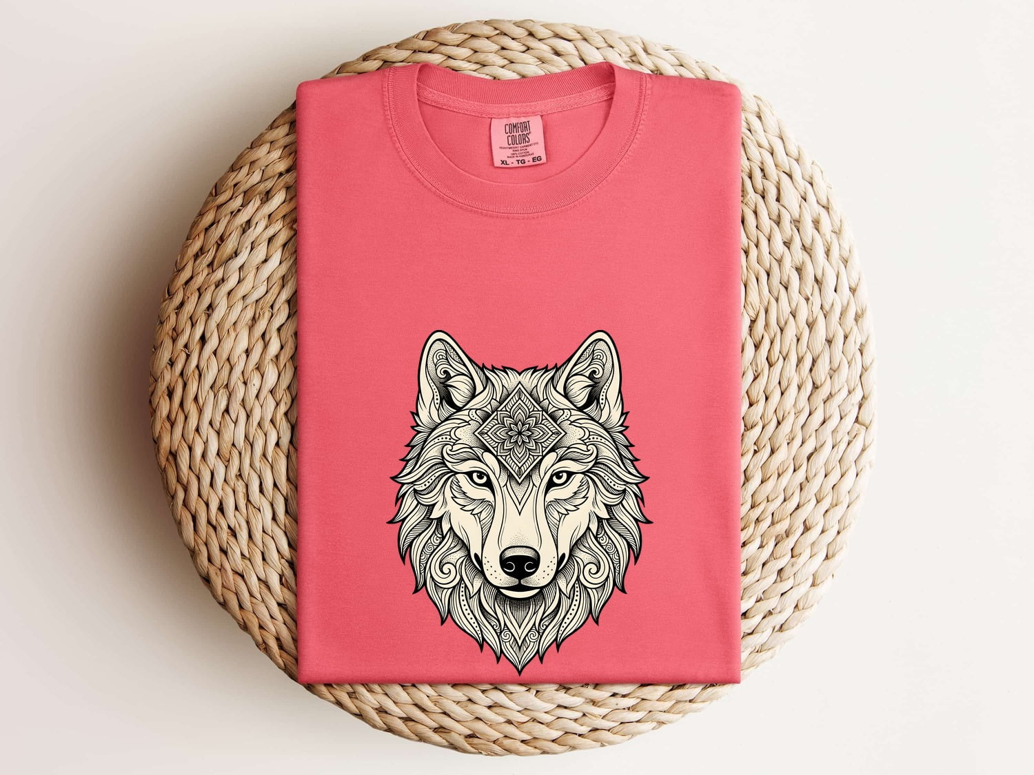 Wolf Face Shirt for Women – Tribal Floral Meditation Canine Graphic Tee