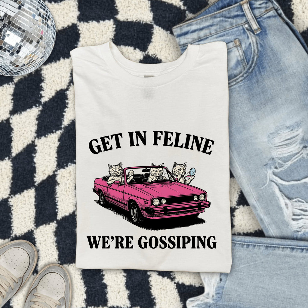 Kitten Car Shirt for Women – Retro Vintage Sketch Humor Roadster Cat Graphic Tee