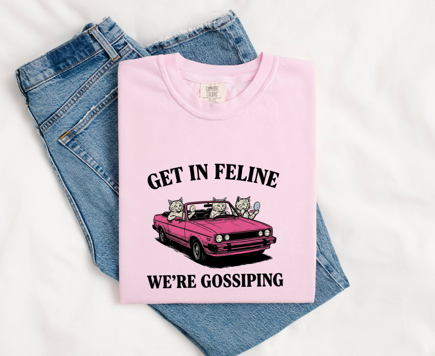 Kitten Car Shirt for Women – Retro Vintage Sketch Humor Roadster Cat Graphic Tee