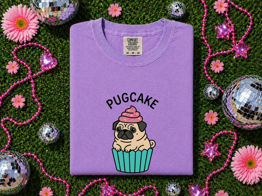 Pug Cupcake Shirt for Women – Anime Doodle Colorful Sprinkles Muffin Pet Graphic Tee