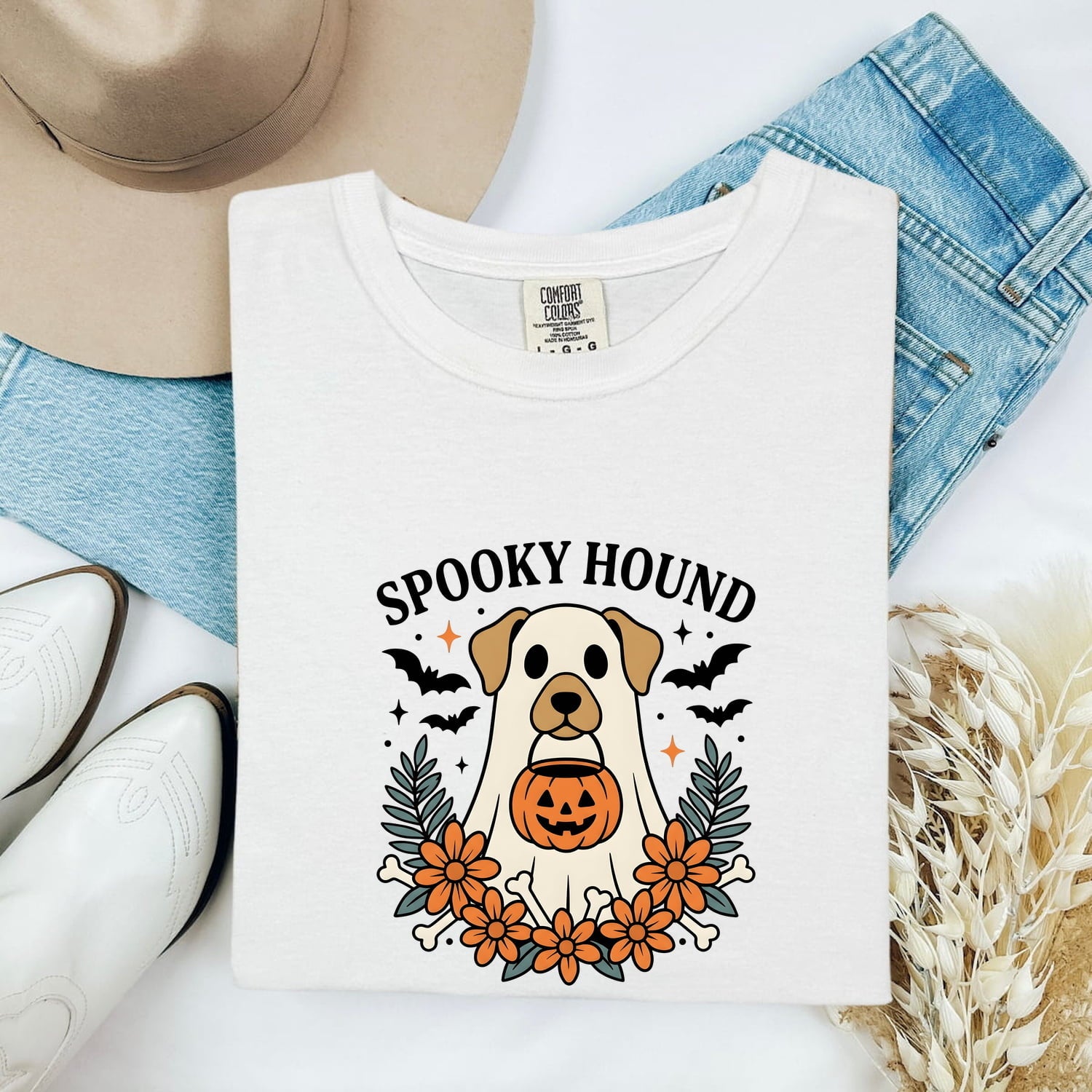Halloween Dog Shirt for Women – Cartoon Canine Ghost Spooky Nostalgic Pet Graphic Tee