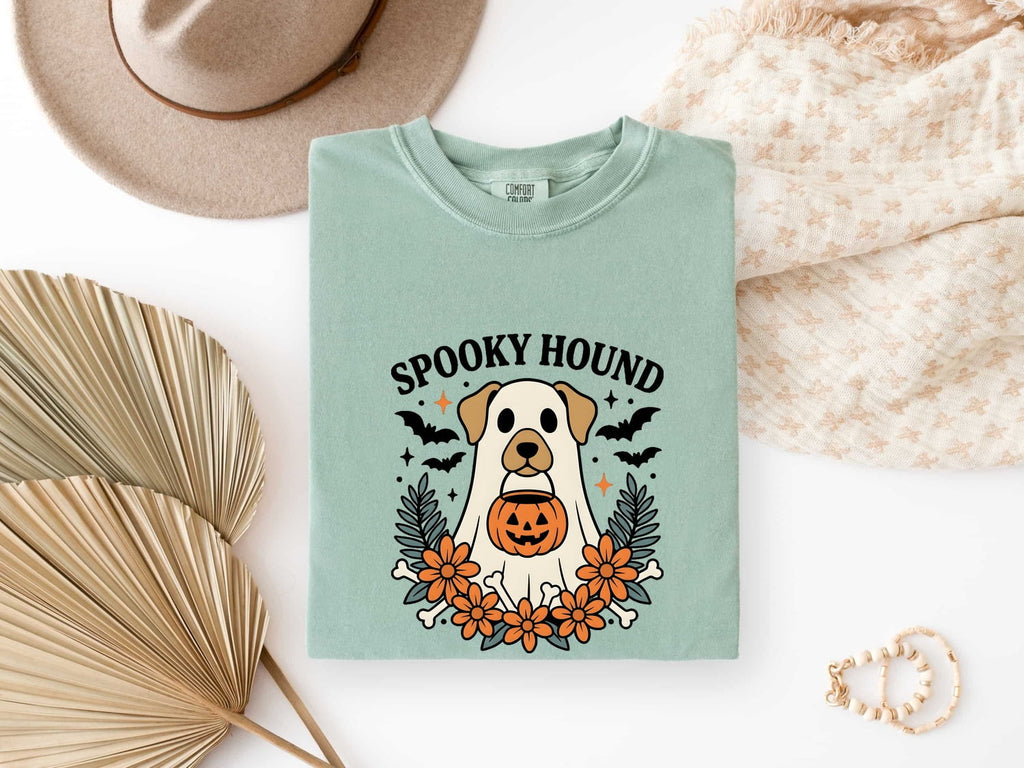 Halloween Dog Shirt for Women – Cartoon Canine Ghost Spooky Nostalgic Pet Graphic Tee