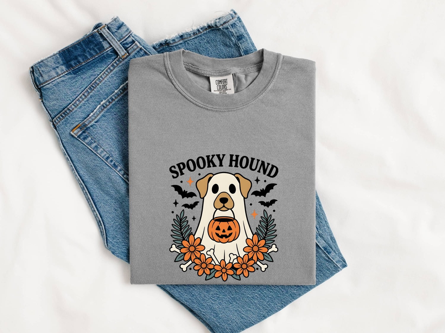 Halloween Dog Shirt for Women – Cartoon Canine Ghost Spooky Nostalgic Pet Graphic Tee