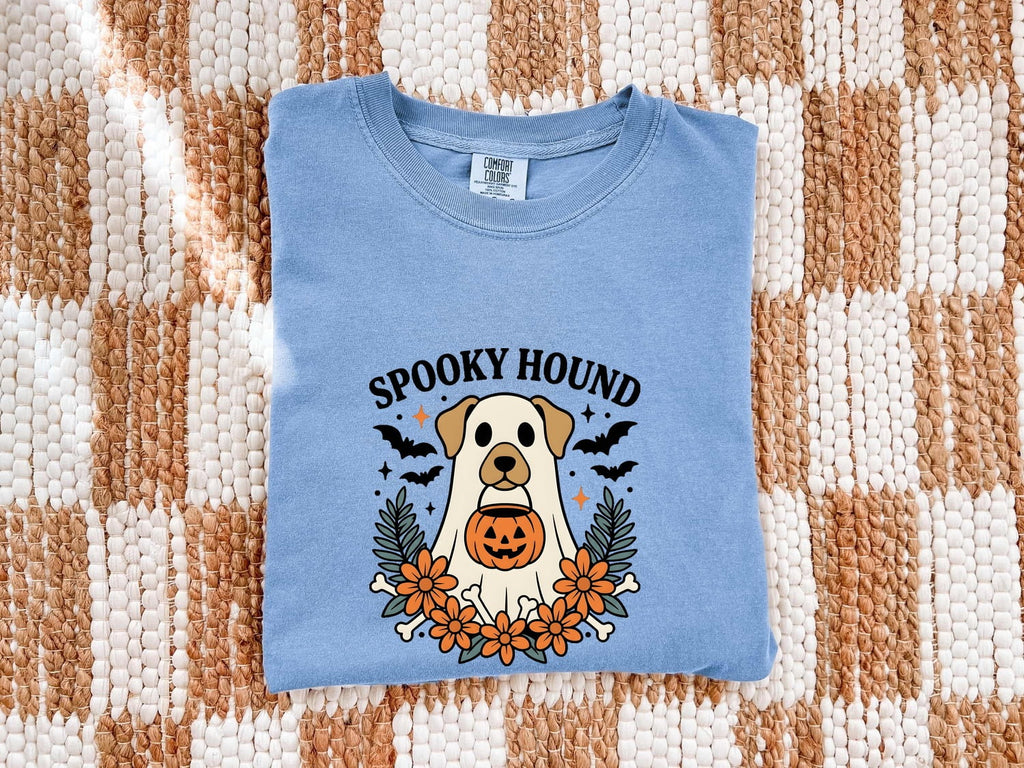 Halloween Dog Shirt for Women – Cartoon Canine Ghost Spooky Nostalgic Pet Graphic Tee