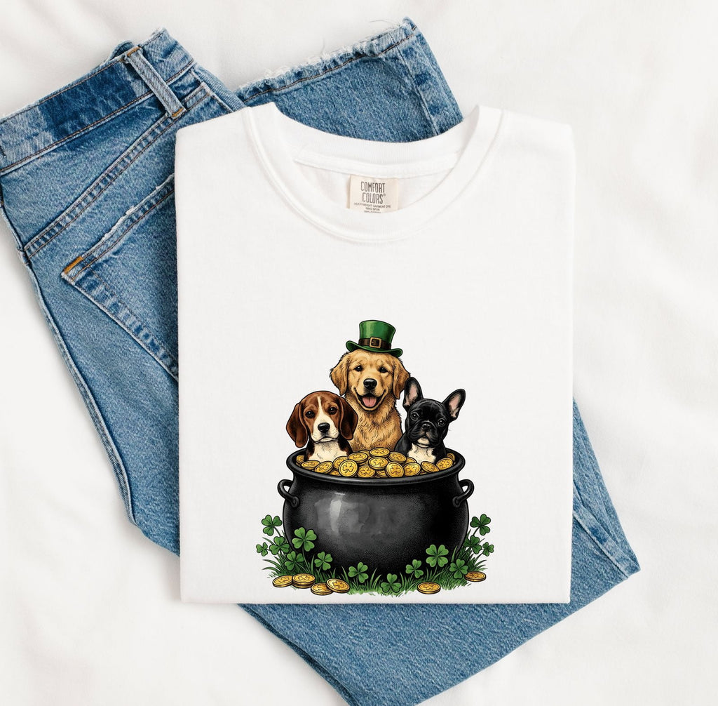 St. Patrick's Day Puppy Shirt for Women – Hand Drawn Animated Lucky Cartoon Pet Graphic Tee