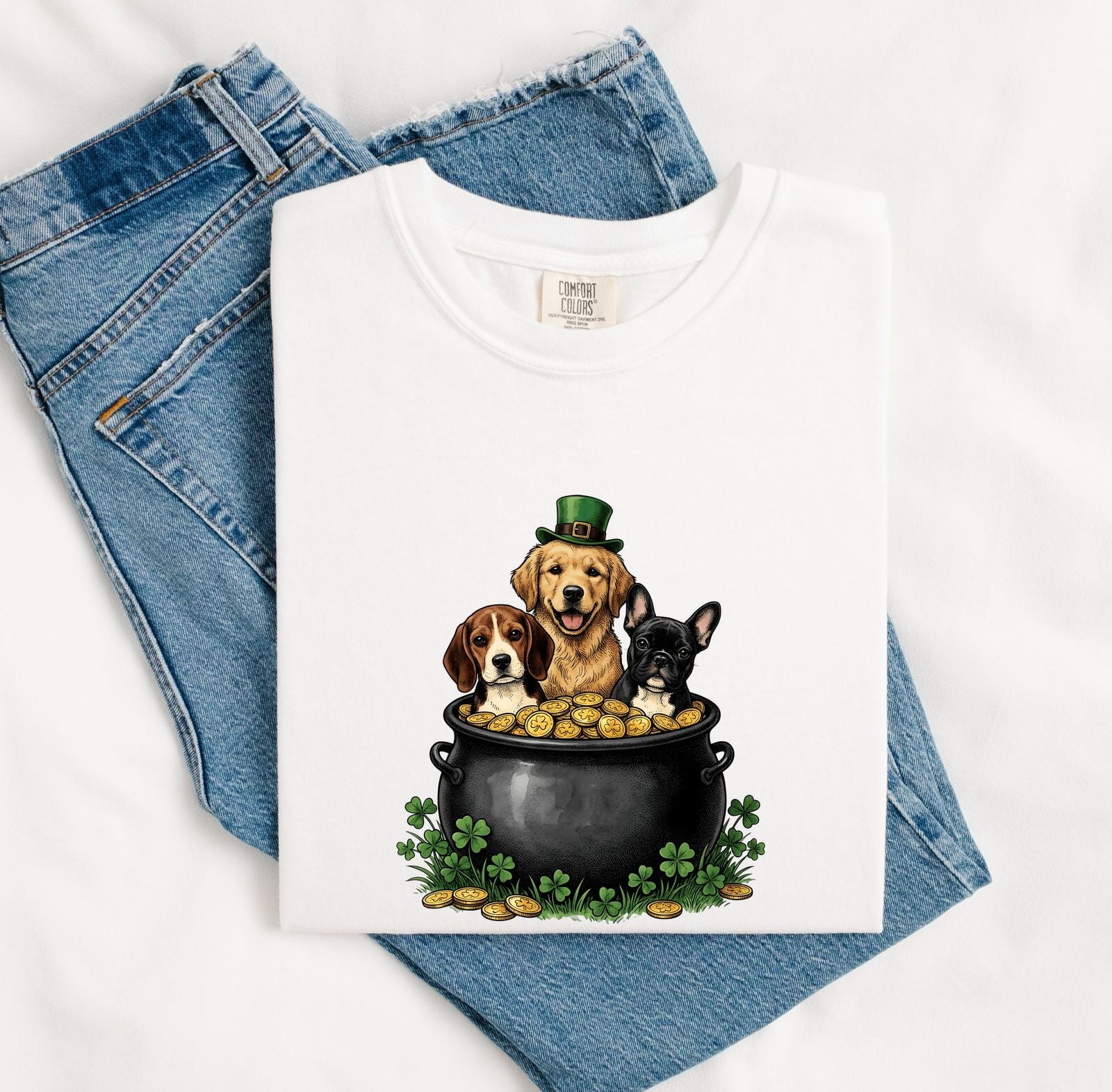 St. Patrick's Day Puppy Shirt for Women – Hand Drawn Animated Lucky Cartoon Pet Graphic Tee