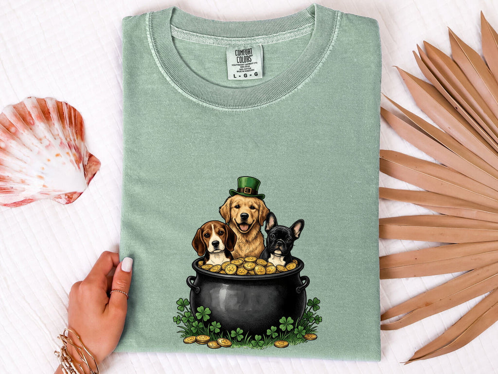St. Patrick's Day Puppy Shirt for Women – Hand Drawn Animated Lucky Cartoon Pet Graphic Tee