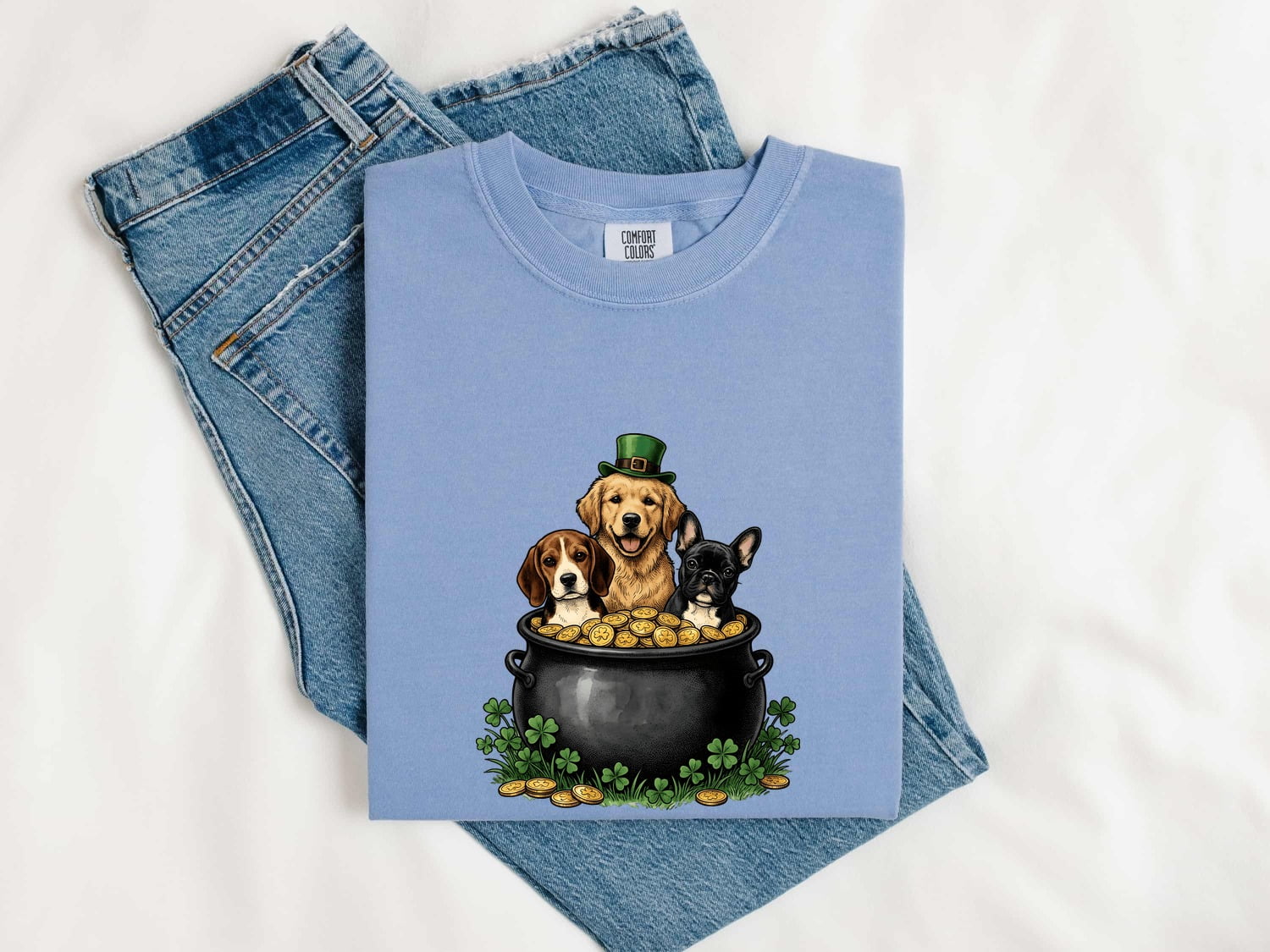 St. Patrick's Day Puppy Shirt for Women – Hand Drawn Animated Lucky Cartoon Pet Graphic Tee