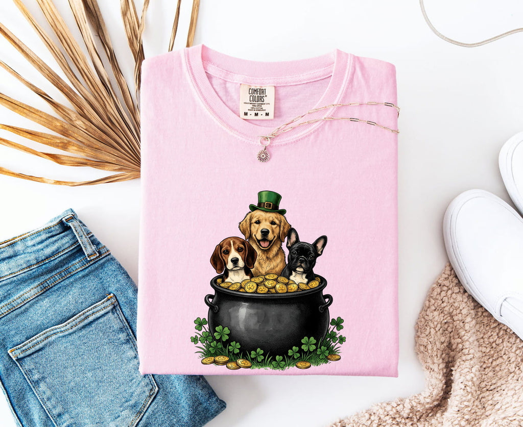 St. Patrick's Day Puppy Shirt for Women – Hand Drawn Animated Lucky Cartoon Pet Graphic Tee