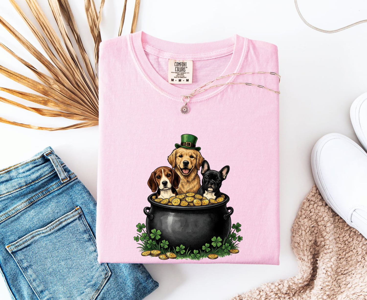 St. Patrick's Day Puppy Shirt for Women – Hand Drawn Animated Lucky Cartoon Pet Graphic Tee