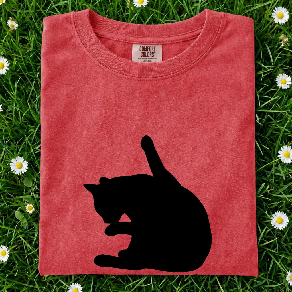 Cat Figure Shirt for Women – Simple Plain Fresh Pet Posture Illustration Feline Graphic Tee