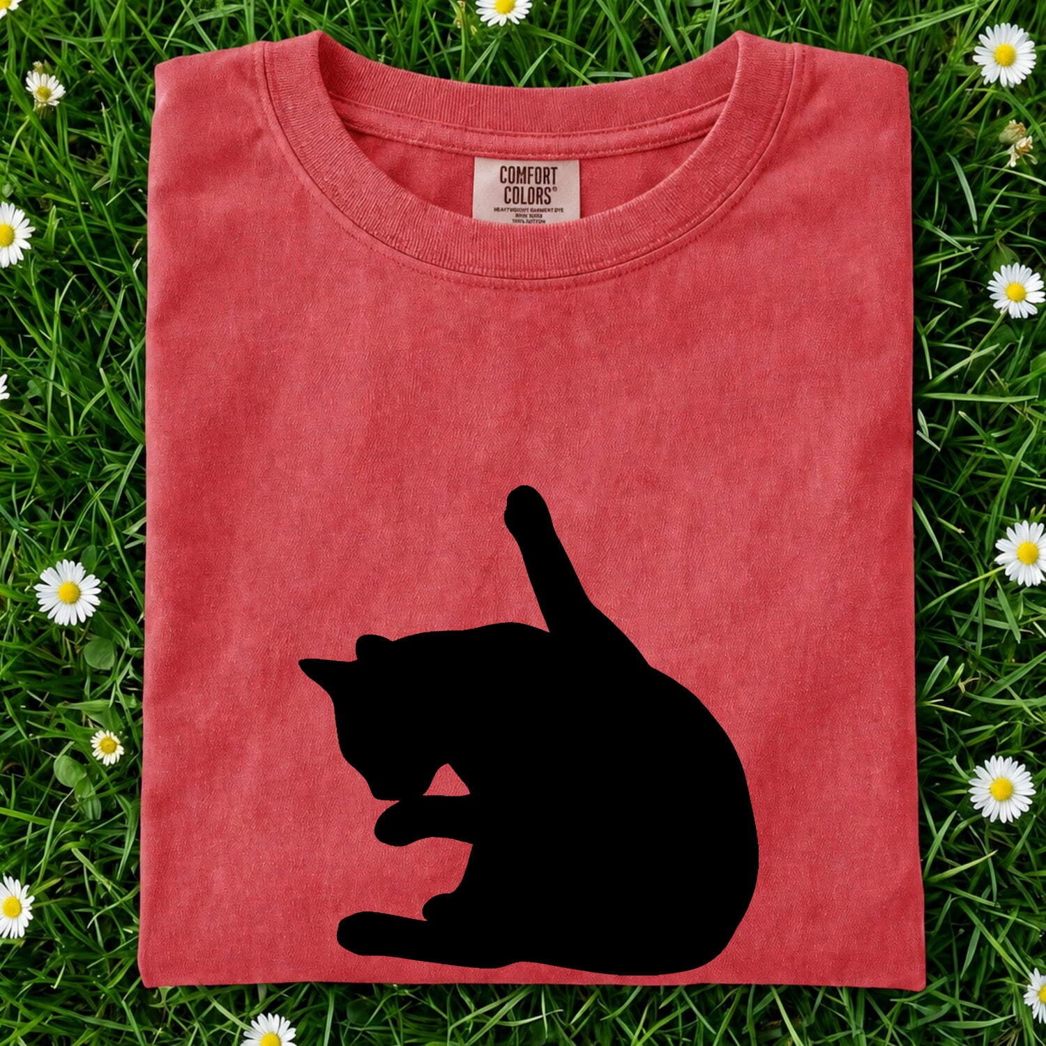 Cat Figure Shirt for Women – Simple Plain Fresh Pet Posture Illustration Feline Graphic Tee