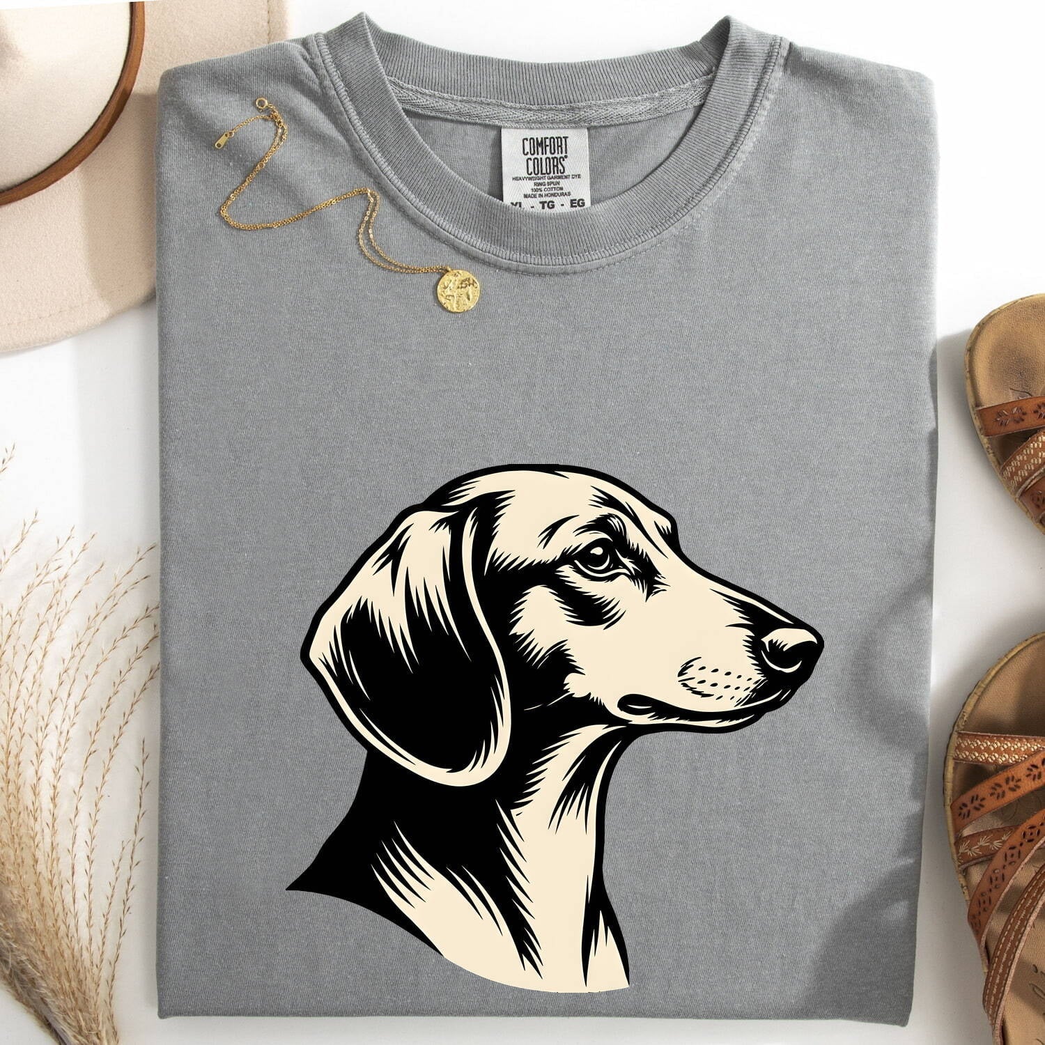 Dachshund Shirt for Women – Hand Drawn Vintage Pet Portrait Creature Wiener Dog Graphic Tee