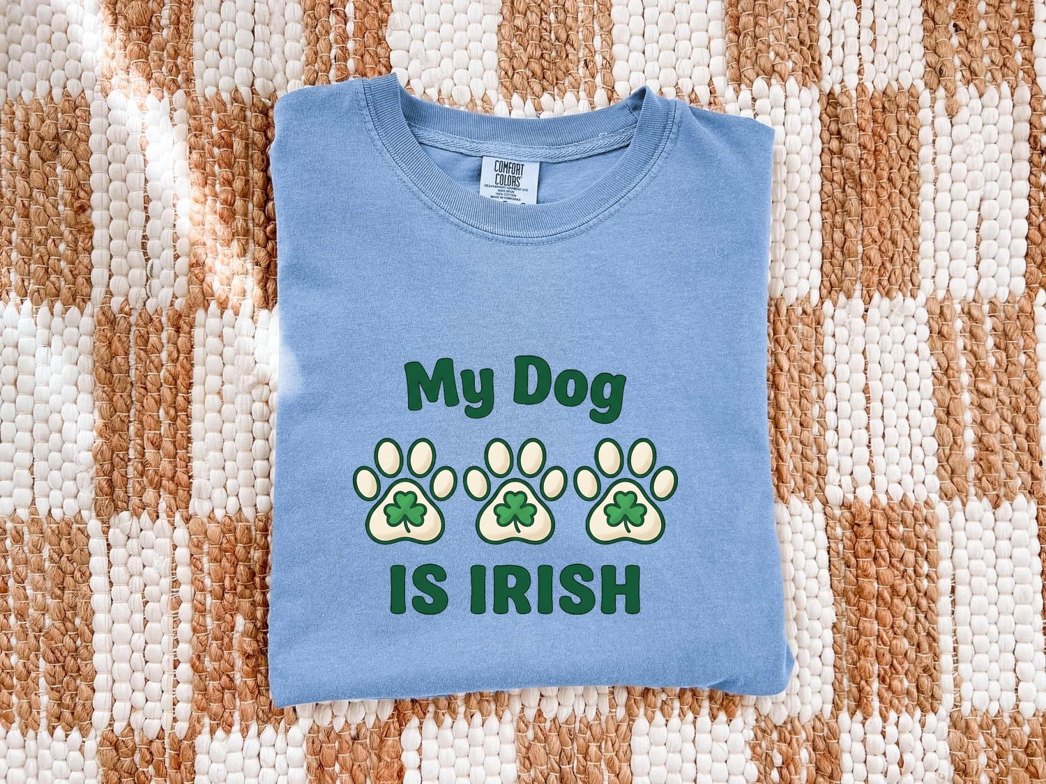 St. Patrick's Day Dog Shirt for Women – Chunky Paw Print Fun Clover Animal Graphic Tee