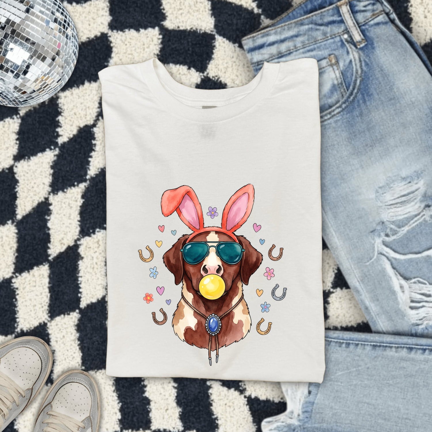 Easter Dog Shirt for Women – Watercolor Bunny Ears Holiday Puppy Graphic Tee