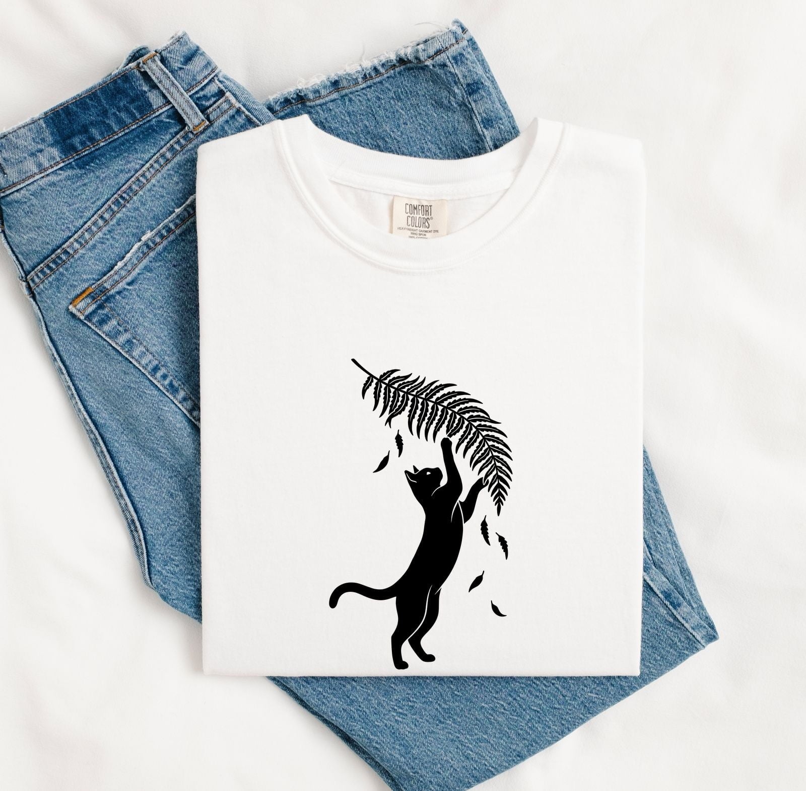 Cat Shape Shirt for Women – Basic Eco Current Greenery Feline Environment Graphic Tee